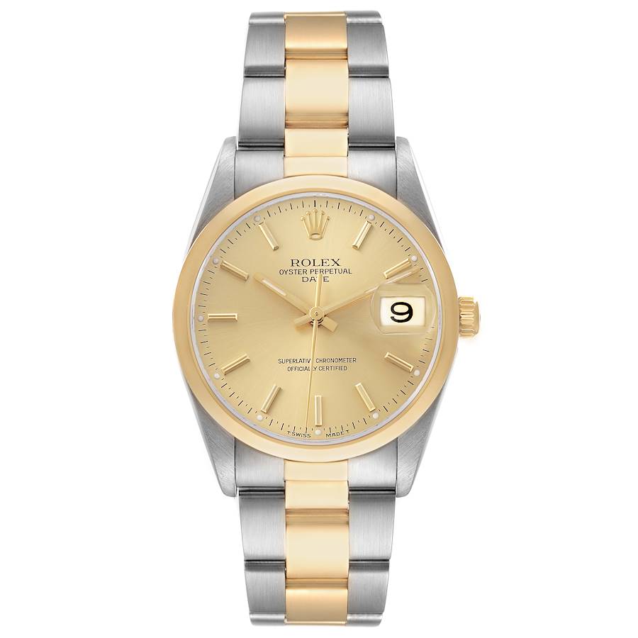 Rolex Date Steel Yellow Gold Champagne Dial Mens Watch