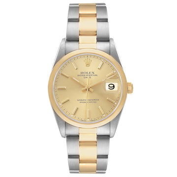 Rolex Date Steel Yellow Gold Champagne Dial Mens Watch